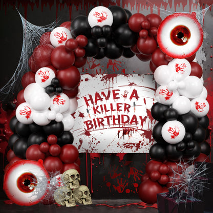 Halloween Balloon Arch Kit Scary Halloween Birthday Party Decorations-Red Black White Bloody Hand Balloons With Have a Killer Birthday Banner Eye Balloons For Hallo-ween Theme Party Supplies