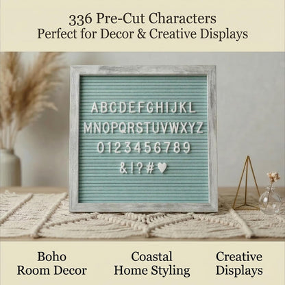 C CRYSTAL LEMON Rustic Turquoise Felt Letter Board 10x10 Inch, 336 Letters Numbers and Symbols, Changeable Wooden Message Board with Wall Mount and Display Stand
