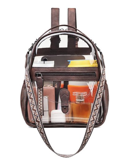 FADEON Clear Small Backpack Purse for Women, Designer Transparent Shoulder Handbag, PVC Mini Clear Bag for Stadium Approved