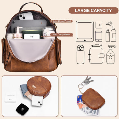 CTTOVIS Small Backpack for Women Designer Leather Mini Backpack Purse Ladies Fashion Roomy Shoulder Handbag (Caramel-3)