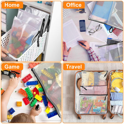 YOPCDJ 24pcs Mesh Zipper Pouch Bags A4 Mesh Bags for Classroom Organization, Waterproof Document Zipper Pouches for Cosmetics, Travel Storage File Bags for Office Supplie (Black-A3-20PCS)