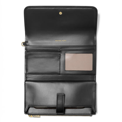 Michael Kors Women's Jet Set Medium Flap Double Zip Wristlet, Gold-Tone Hardware/Leather, Black