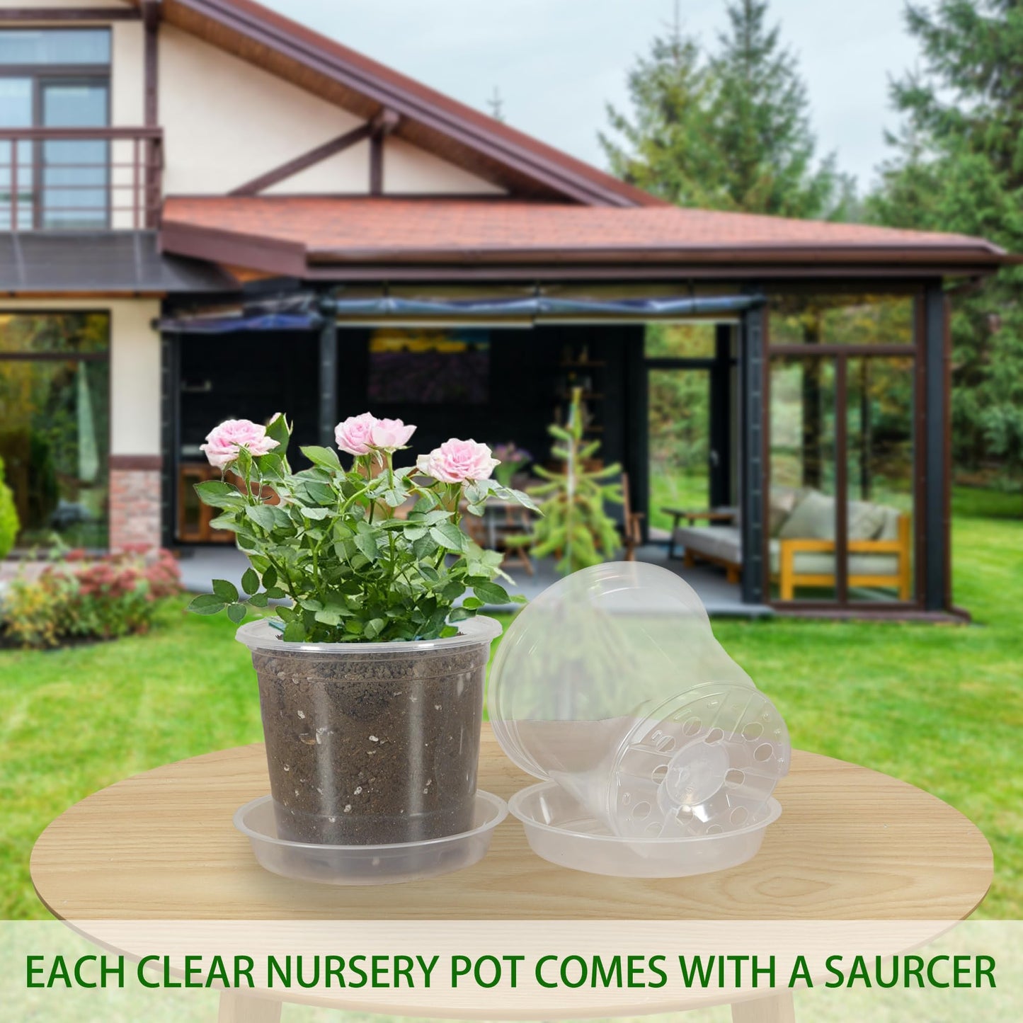 TNTIWQ 30 Pack 3/4/5/6/7 Inch Clear Nursery Pots with Drainage and 30 Pack Plant Saucers, Plant Pots for Plants Transparent Potting Containers for Plants Seeding Starter Pot (Clear, 3/4/5/6/7 Inch)