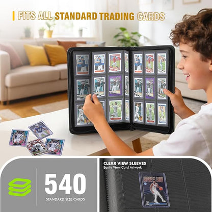 Trading Card Binder, Card Binder 9 Pocket for Trading Cards, Holds 540 Cards, Zippered Premium Card Collection Binder Album for Game Card, Sports Card, Yugioh, MTG (Red)