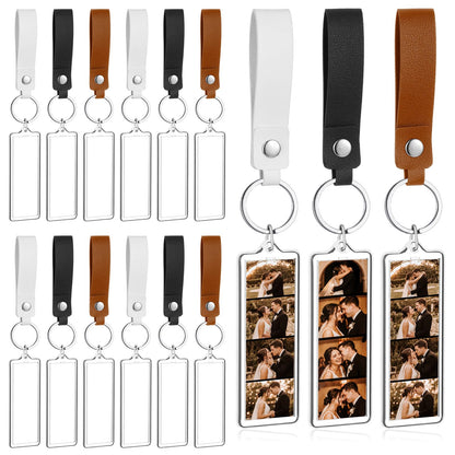 ForraFun 30 Pcs 1x3 Inch PU Leather Mini Photo Strip Keychain Frames Acrylic Photo Booth Keychain Picture Keyring Holder Blank for Wedding Birthday Gift Photobooth Party Favors