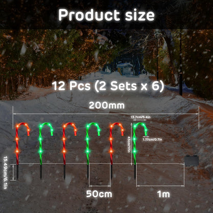 VIHOSE 12 Pcs 17 Inch Christmas Candy Cane Lights with Stakes Waterproof Pathway Markers Candy Cane Christmas Decorations for Xmas Holiday Garden Patio Lawn Yard Landscape Path Outdoor Decor