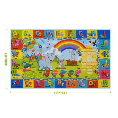 STARUIA ABC Kids Rug for Playroom, Non-Slip Educational Toddler Rug for Learning Alphabet Animals Numbers Months Shapes, Washable Playroom Rugs for Daycare Classroom Nursery Decor (36"X59")