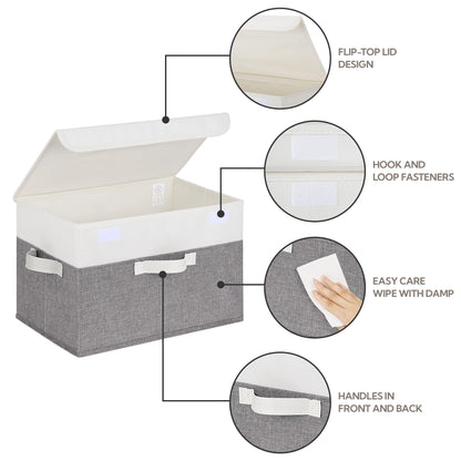GRANNY SAYS Fabric Storage Boxes, Memory Keepsake Box, Large Storage Bins with Lids, Closet Organizers, Toy Box, Storage Baskets for Shelves, White/Gray, 2-Pack