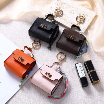 Tondiamo 4pcs Mini Backpack Keychain Coin Purse Keychain Mini Bag Pendents PU Leather Makeup Bag Change Pouch Cute Twist Lock Key Pocket Lipstick Bags for Women Headset Data Cable Organizer Gifts
