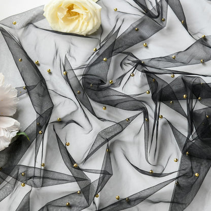 Artoid Mode 3PCS Pearl Black Gauze Table Runner 120 Inch 10FT, Seasonal Sheer Dining Holiday Wedding Birthday Baby Shower Table Decor for Home Party