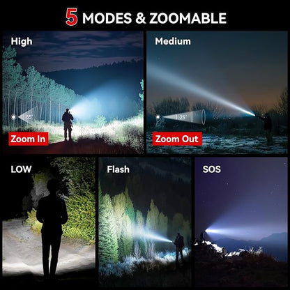 LETMY Tactical Flashlight - 2 Pack Bright Military Grade Flashlights High Lumens - Portable Handheld Flash Light, 5 Modes Zoomable Waterproof Flashlights for Home Emergency Camping- Red