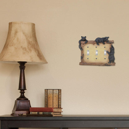 BestGiftEver Black Bear on Logs Triple Toggle Switch Cover Wall Plate for Cabin Lodge Style Home Decor | Ideal for Nature and Wildlife Lover