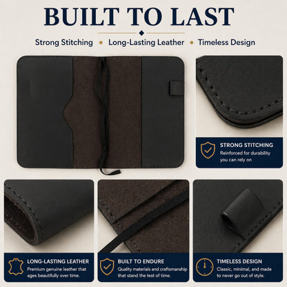 TheAntiq Premium Leather Journal Cover A5 – Handmade Refillable Notebook Cover Sleeve with Pen Holder for Writing, Travel & Business Use 5.75 x 8.25 (Black)