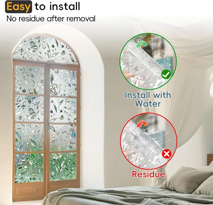 Rainbow Window Privacy Film Decorative, Stained Glass Windows Tint for Home, 3D Decals Clings for Glass Windows, Static Cling Window Sticker, Suncatcher Cover,35.4" by 157.4"