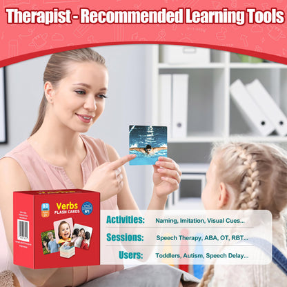 ALSOLIFE 80 Verb Cards Speech Therapy, Videos for Fun Learning, Sturdy and Durable Action Verbs Flash Cards for Kids, Speech Therapy Materials for Autism Non Verbal Autistic Kids Ages 4-8