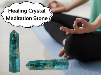 Amazing Gemstone Chrysocolla Shattuckite Crystal Towers - Natural Healing Crystal Point Obelisk for Reiki Healing and Crystal Grid (3" to 4" INCH)