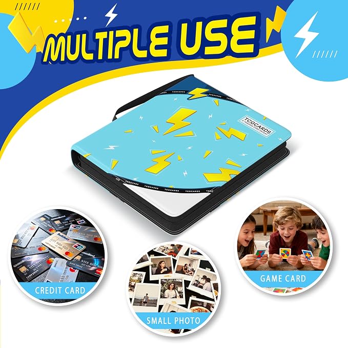Trading Card Binder 4 Pocket,400 Pocket Card Collection Binder with 50 Removable Sleeves,PU Waterproof Top Card Book,3-Ring Zipper Collectible Trading Card Album for MTG/TCG/Card Holder Gift(Blue)