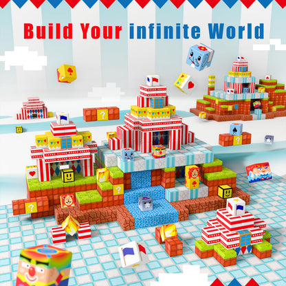 BRISTLIX 200PCS Magnetic Building Blocks with Storage Bag, 0.8in Joyful Circus STEM Magnet Cubes, Creative Construction Magnetic Blocks, Ideal Gift for Boys & Girls Age 3-12 Magnetic Cubes
