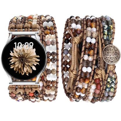 JR.DM Boho Beaded Handmade Braided Bracelet Band Women 20mm Compatible with Samsung Galaxy Watch 7/6/5/4/Active 2/4 Classic/6 Classic/5 Pro/FE 40mm 42mm 43mm 44mm 45mm 46mm 47mm