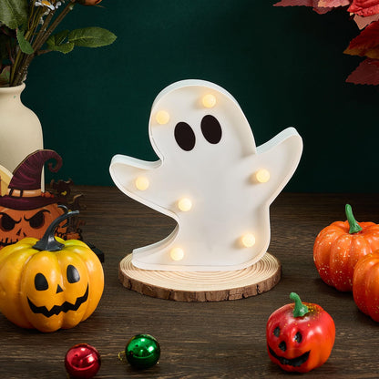 InnovTools Halloween Ghost Decorations Light Up Ghost LED Marquee Sign Cute Battery Operated Night Lights for Halloween Party Indoor Bedroom Kitchen Tabletop Mantel Home Wall Decor Party Gifts (2 Pcs)
