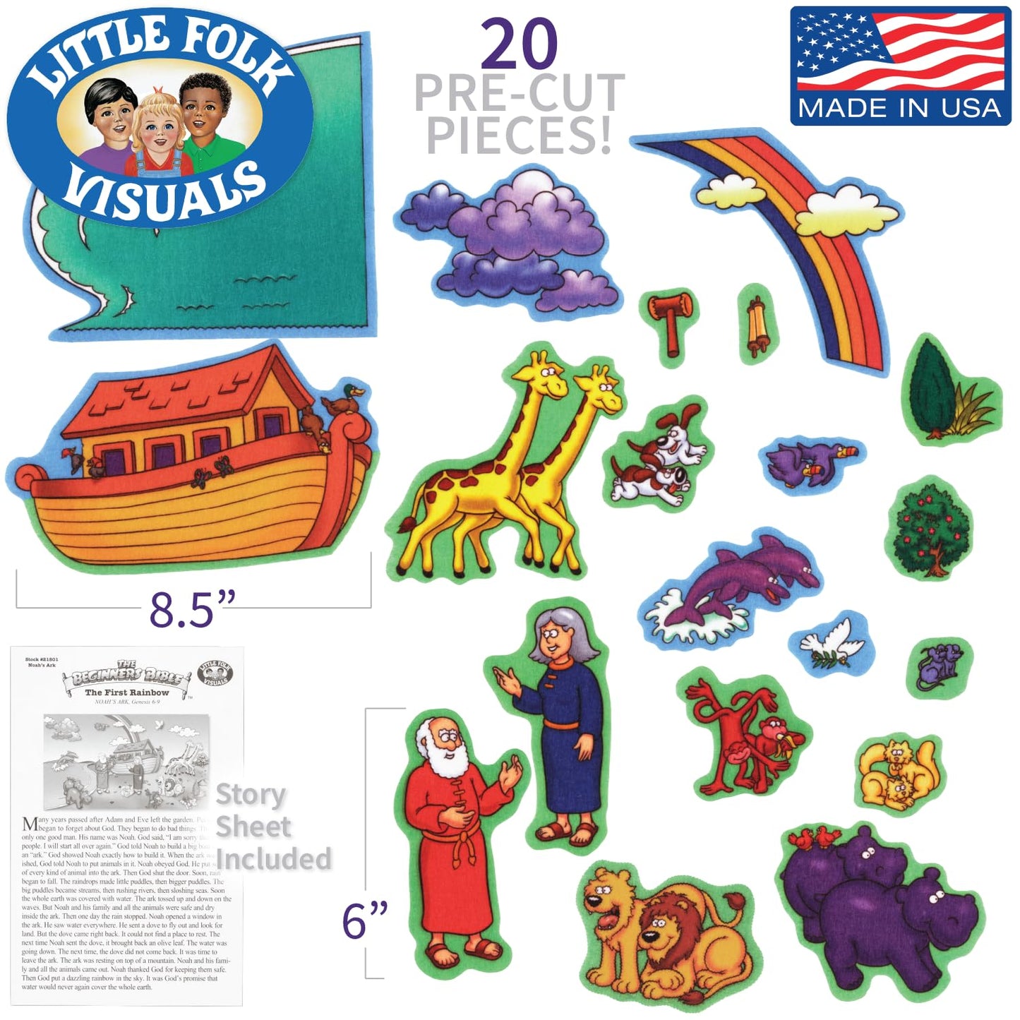 Little Folk Visuals Beginners Bible: Noah's Ark Precut Felt Pieces, 20 Pieces Set