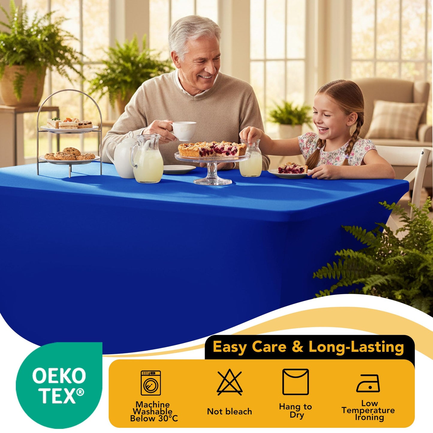Dailyset 6-Pack Premium Royal Blue Spandex Tablecloths for 6ft Rectangle Tables, Stain & Wrinkle-Resistant, Washable Stretch Polyester Fitted Table Cover for Weddings, Banquets, Events, Parties