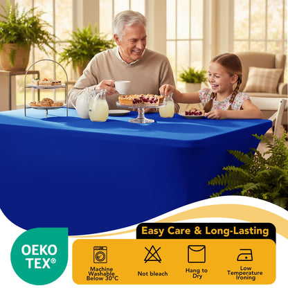 Dailyset 6-Pack Premium Royal Blue Spandex Tablecloths for 6ft Rectangle Tables, Stain & Wrinkle-Resistant, Washable Stretch Polyester Fitted Table Cover for Weddings, Banquets, Events, Parties
