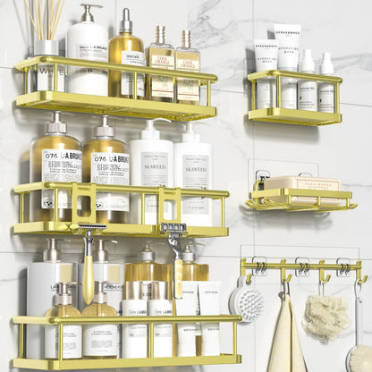 YASONIC Shower Caddy, 100% Rustproof Shower Shelves for Inside Shower, No Drilling Bathroom Organizers and Storage, 6 Pack Large Capacity Bathroom Shelves for Kitchen & Home Decor