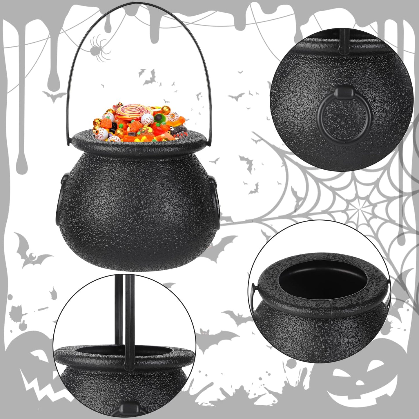 Junware 24pcs Mini Cauldrons with Handle Halloween, Witch Mini Cauldron Multi-purposed, Plastic Cauldron Candy Holder for Halloween & St. Patrick’s Day Party Favors Decor, Halloween Pot