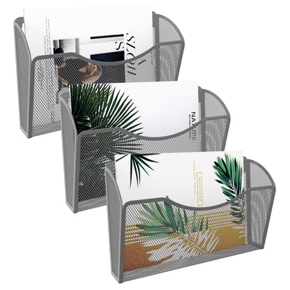 EasyPAG Wall File Organizer 3 Pack, Hanging File Organizer Wall Mount, Metal Mesh Folder Holder for Letter/A4 Papers, Mail Sorter for Office, Classroom, Home, Silver