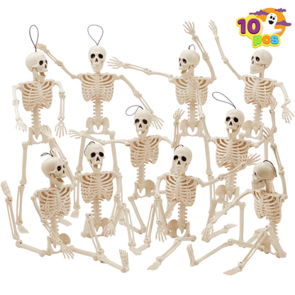 JOYIN 10 PCS 16" Halloween Skeleton Decor, Full Body Stayable Movable Joints, Posable Hanging Skeletons for Halloween Decoration, Yard, Graveyard, Haunted House Props, Spooky Scene Party Favor