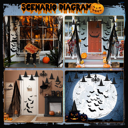 Dunzoom 52 Pcs Halloween Chandelier Decoration Hanging Ceiling Decorations Haunted House Including Skull Glitter Cardboard Ceiling Witch Hat Bat Horror Mesh for Halloween Haunted House Indoor Party