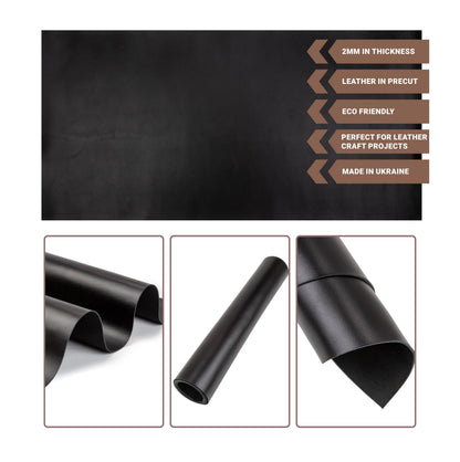 Shkira 12''X24'' Tooling Leather Square - 2.0MM Black Sheets for Crafts - Leather Sheets for Crafts Tooling Sewing Hobby - Thick Cowhide Pieces - Fabric for Crafting