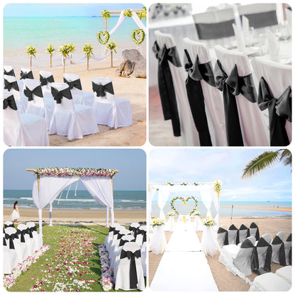 Bouiexye 50 PCS Black Satin Chair Sashes Bows Universal Chair Ribbon Ties Back Sash for Wedding Party Reception Events Banquets Hotel Event Chair Cover Decoration (Champagne 7x108 inch)