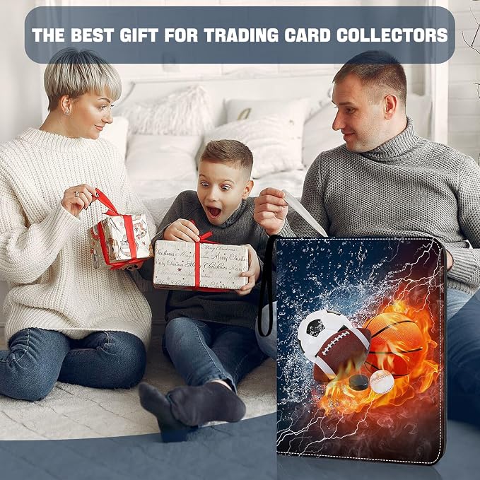 Sports Card Binder 4 Pocket Trading Card Binder 400 Pockets Double Sided Pockets Baseball Card Binder for Football Baseball Basketball Hockey Card and Other TCG Collection Storage Album