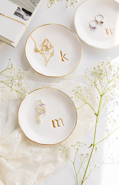 COLLECTIVE HOME - Ceramic Jewelry Tray, Decorative Trinket Dish for Rings Earrings Necklaces Bracelet Watch Keys, Birthday Mother's Day Christmas Gift for Women, 4.75", White Surface (S)
