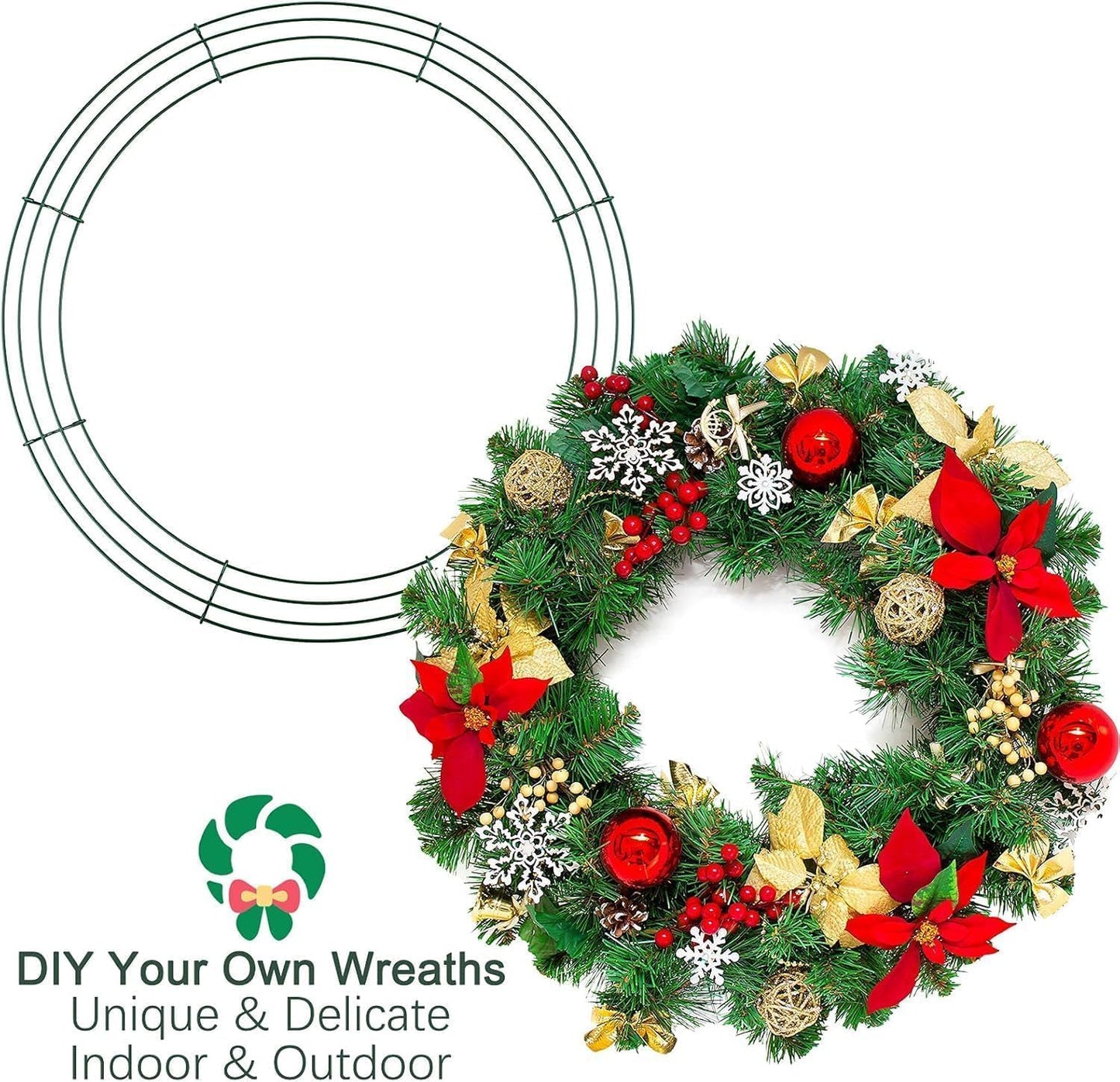 Aodaer 12 Pack 10 Inch Wire Wreath Frame Christmas Dark Green Wire Wreath Ring Round Metal DIY Floral Crafts Wreaths for Halloween New Year Holiday Valentines Day Decorations