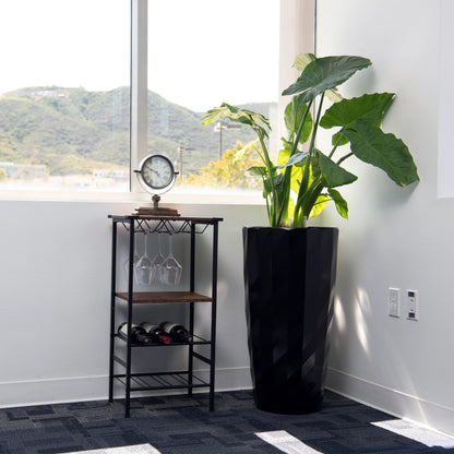 XBrand 30" H Black Plastic Self Watering Indoor Outdoor Diamond Look Round Planter Pot, Tall Decorative Gardening Pot, Home Décor Accent
