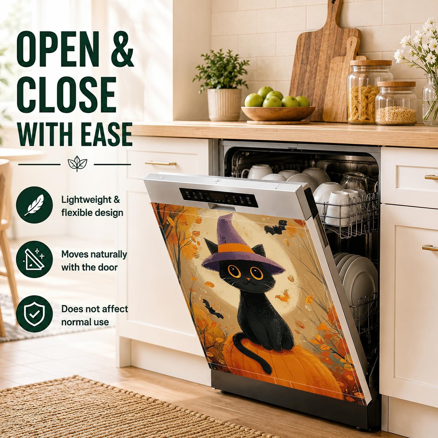 Black Cat Pumpkin Halloween Dishwasher Magnet Cover,23x26 Inch Magnetic Dishwasher,Waterproof Appliance Cover for Holiday Kitchen Decor Housewarming Gifts
