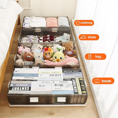 Under Bed Storage Containers with Wheels - Stackable, Foldable Plastic Storage Boxes with Lids for Clothes, Shoes, Blankets - Perfect for Bedroom Organization and Dorms (1 Pack-25.2''x16.5''x7.9'')