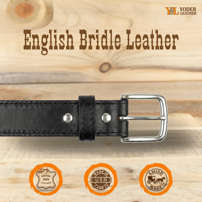 Handmade Stitched Bridle Leather Belt Extra Thick (Size 56, Black)