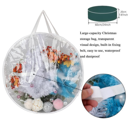 2Pcs Christmas Wreath Storage Container 24 Inch Clear Wreath Storage Bags Round Durable Wreath Bags Clear Everyday Bag with Dual Zippers and Sturdy Handles for Holiday Christmas Wreaths（Medium）