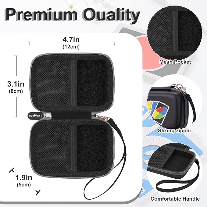 Leayjeen Cards Case Compatible with Skip BO/UNO/Pokemon/Phase 10 Card Game,Fits Up to 108 Cards,Carrying Storage Bag for Travel-Black(Case Only)