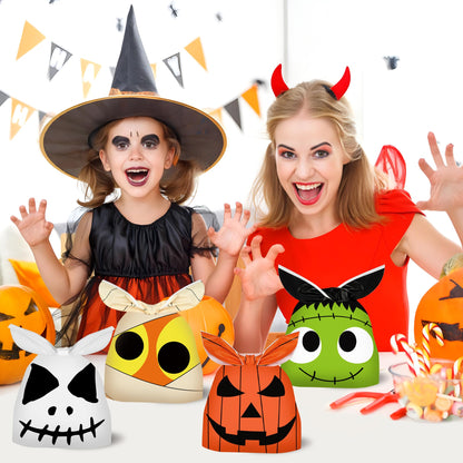 100 Pcs Halloween Treat Bags Rabbit Ear Candy Bags Trick or Treat Small Plastic Goodie Bag Halloween Party Favor Bags for Kids Party Favor Supplies, 4 Designs
