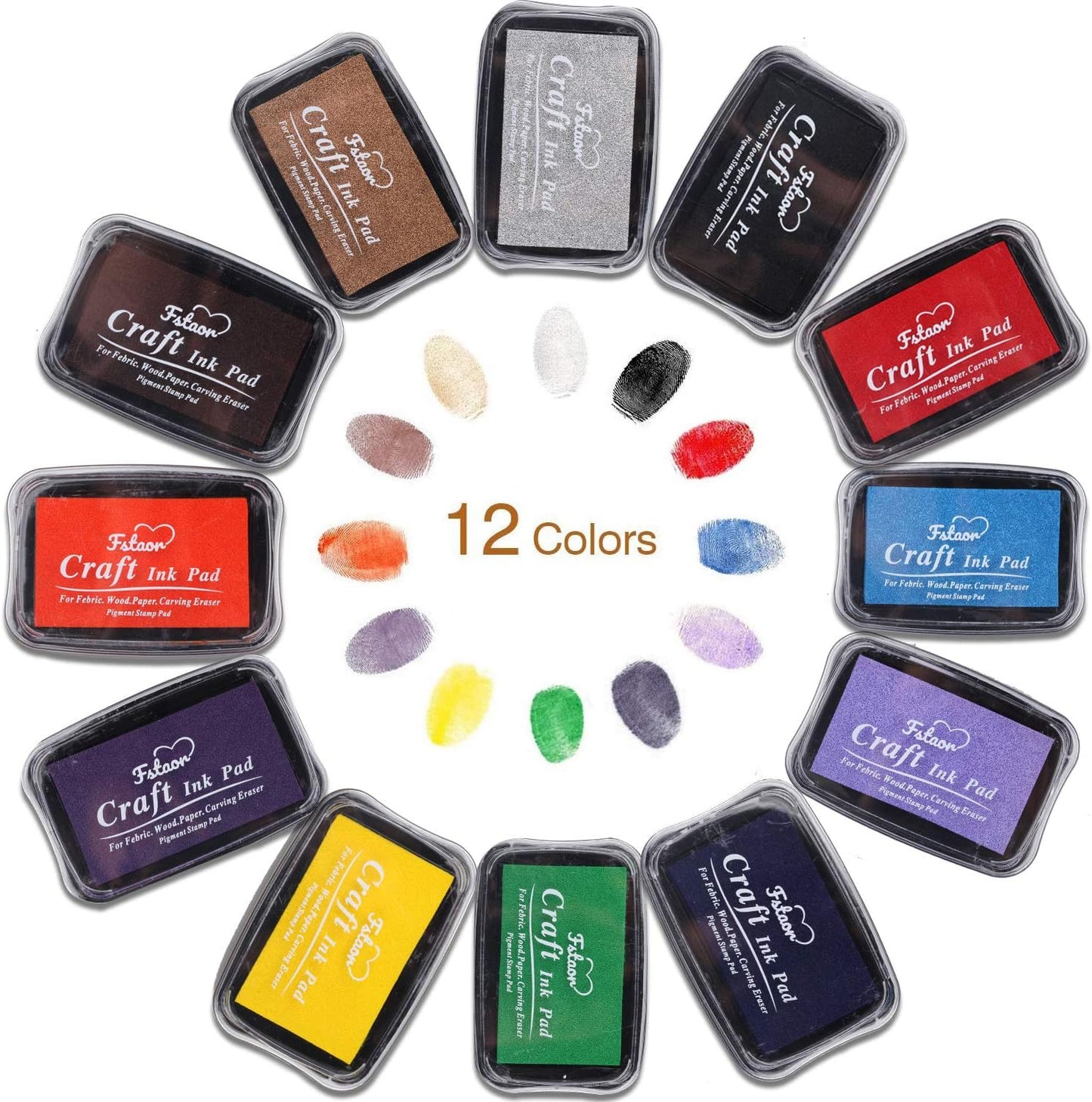 Fstaor Craft Large Ink Pad for Rubber Stamps, Non-Toxic Washable Safe Stamp Pads for Kids, Ink Pads Permanent for Paper Wood Fabric (Pack of 12)