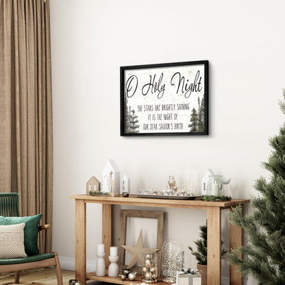 Ronasip Framed Christmas Wall Decor - O Holy Night Wooden Wall Art with Scripture (THE STARS ARE BRIGHTLY SHINING), Rustic Christmas Artwork, Xmas Home Decor, Winter Wall Sign (12"x16.5", Black)