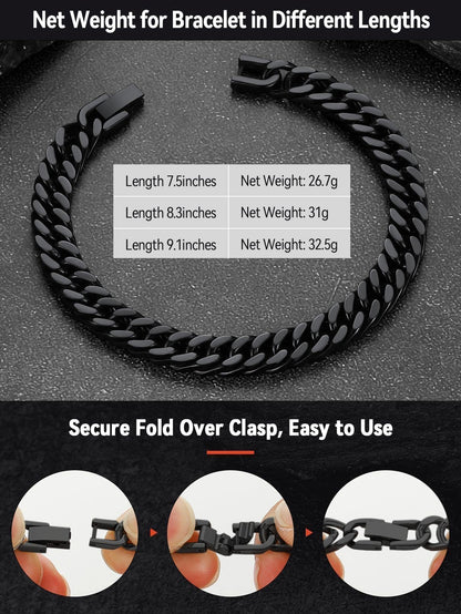 FaithHeart Cuban Link Black Bracelet for Men, 8/12/17mm Width Stainless Steel Wrist Bracelets Men's Hip Hop Jewelry 7.5/8.3/9.1 Inch Length for Valentine's Day/Father's Day/Birthday/Christmas