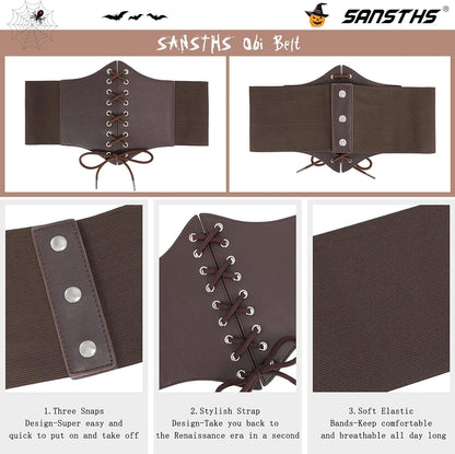 SANSTHS Wide Corset Belt for Women Lace-up Renaissance Corset Hight Waist Elastic Belt for Halloween Costume Parties Coffee M