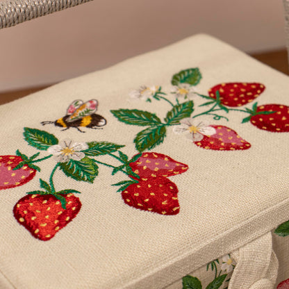 Hobby Gift Medium Sewing Box Organiser, Fabric Covered Storage Box with Handle, Internal Tray, Pin Cushion and Pocket for Sewing, Quilting and Knitting Supplies