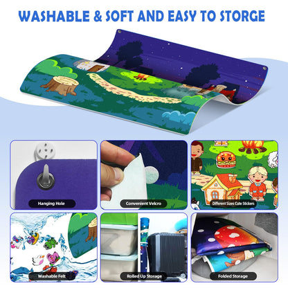 200Pcs Felt Story Board Set with Storage Bag Preschool Teaching Wall Flannel Busy Board Bonfire Party Themed Early Learning Interactive Play Toys Wall Hanging Gift for Toddlers Kids 40 X 28 Inch